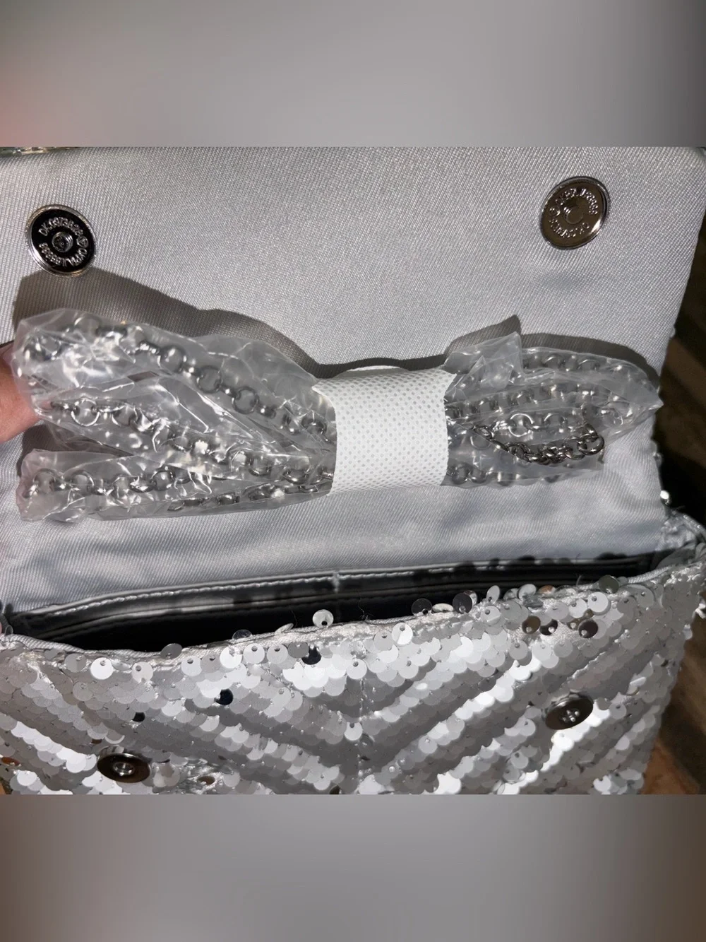 Nicole Miller Silver Sequin Shoulder Bag or Clutch